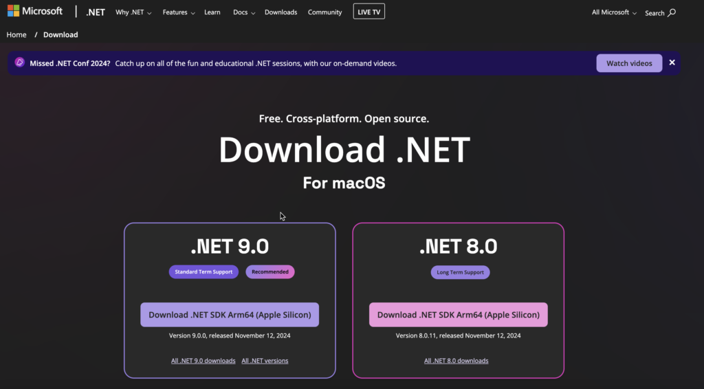 Download .net SDK for mac OS