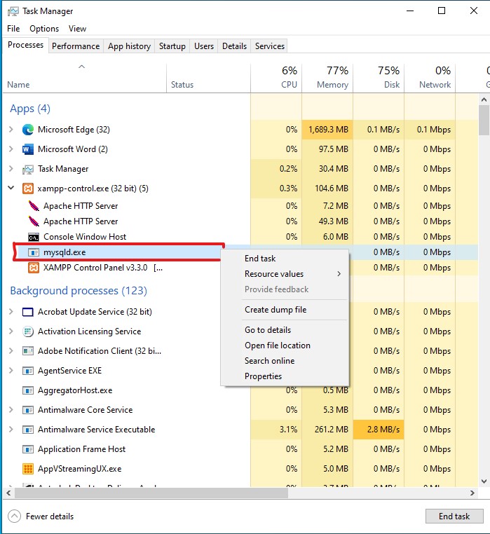 MySQL Server service mysqld.exe
